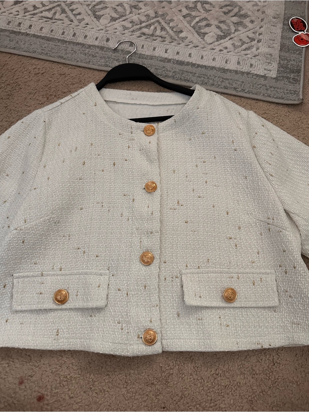 women’sWhite Tweed Jacket with Gold Buttons